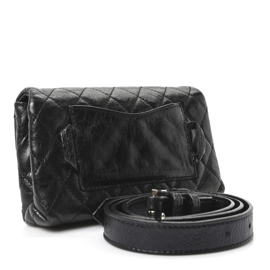 Glazed Calfskin Quilted 2.55 Reissue Flap Belt Bag Clutch 85 34 Black