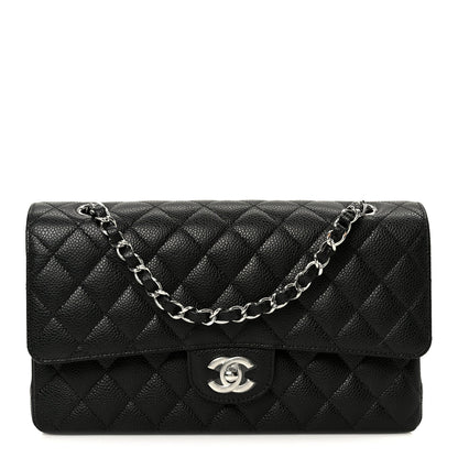Caviar Quilted Medium Double Flap Black