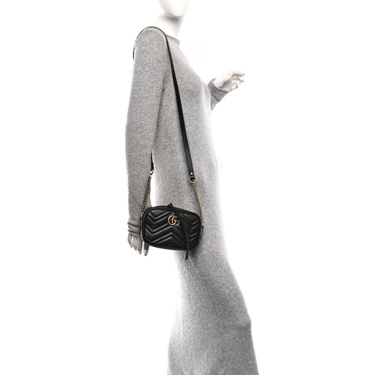 Calfskin Matelasse Mini GG Marmont Chain Shoulder Bag Black