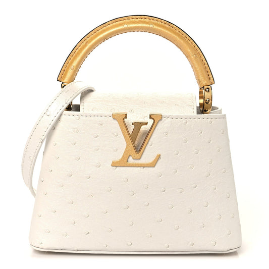 Iridescent Ostrich Capucines Mini White Gold