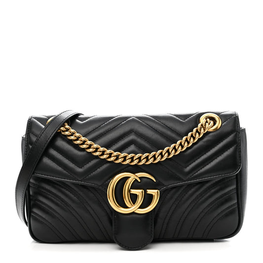 Calfskin Matelasse Small GG Marmont Shoulder Bag Black