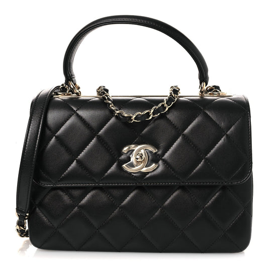 Lambskin Quilted Small Trendy CC Dual Handle Flap Bag Black