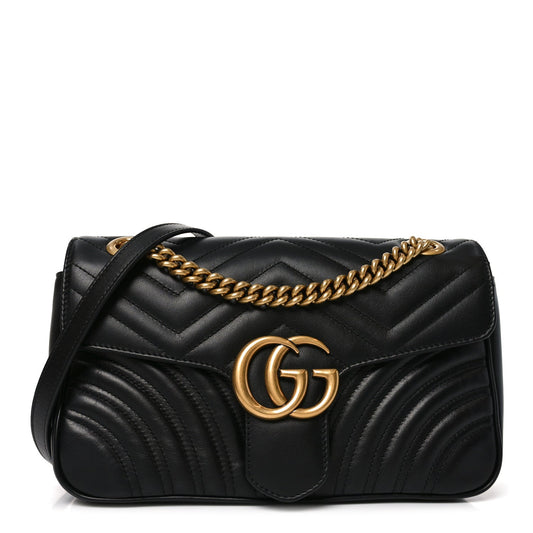 Calfskin Matelasse Small GG Marmont Shoulder Bag Black