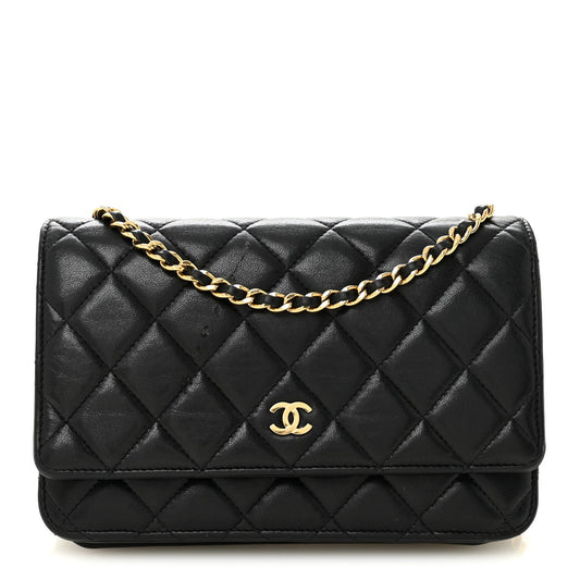 Lambskin Quilted Wallet On Chain WOC Black