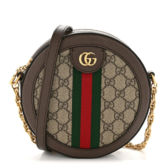 GG Supreme Monogram Web Mini Ophidia Round Shoulder Bag Brown