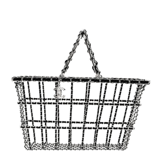 Brass Calfskin Medium Grocery By Chanel Shopping Basket Silver