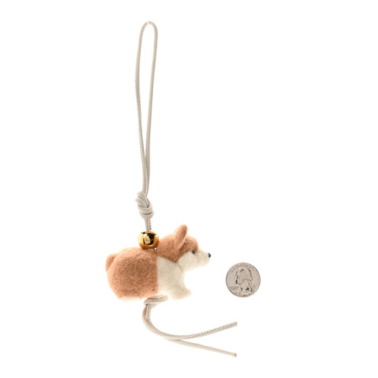 Calfskin Felt Corgi Bag Charm Soft Soft White Orange