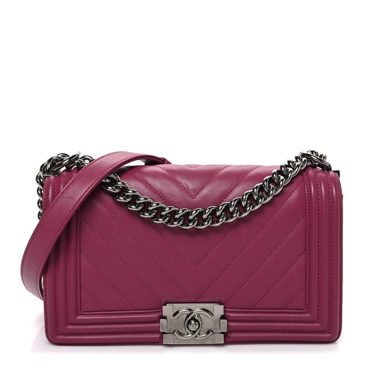 Lambskin Chevron Quilted Medium Boy Flap Dark Pink