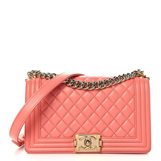 Lambskin Quilted Medium Boy Flap Coral