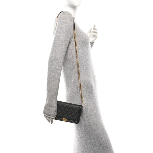 Caviar Quilted Boy Wallet On Chain WOC Black