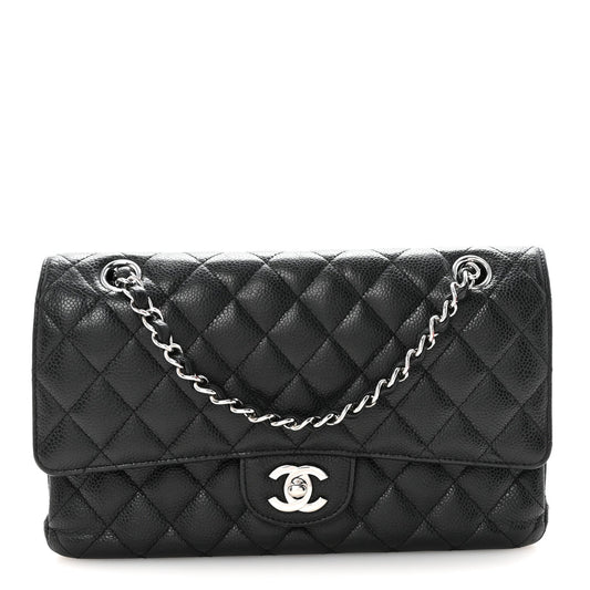 Caviar Quilted Medium Double Flap Black