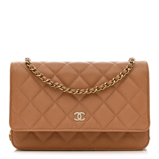 Caviar Quilted Wallet on Chain WOC Dark Beige