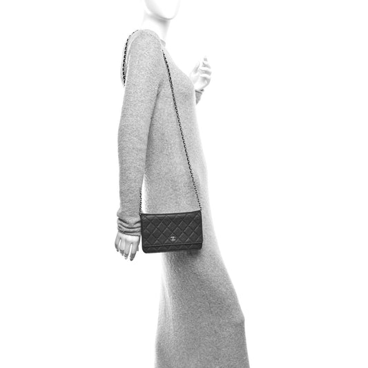 Caviar Quilted Wallet on Chain WOC Black