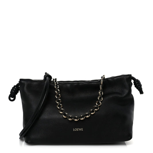 Mellow Nappa Medium Donut Chain Flamenco Knot Clutch Black