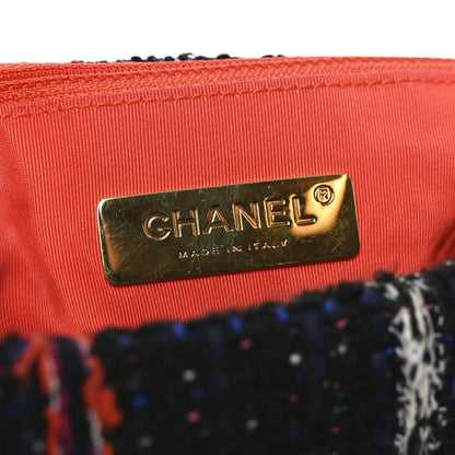 Tweed Quilted Large Chanel 19 Flap Black Orange Blue