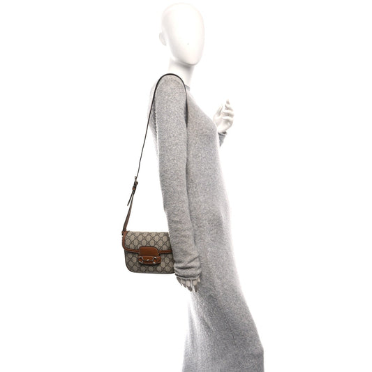 GG Supreme Monogram Duomo Lux Horsebit 1955 Soft Small Shoulder Bag Beige Ebony Sundial