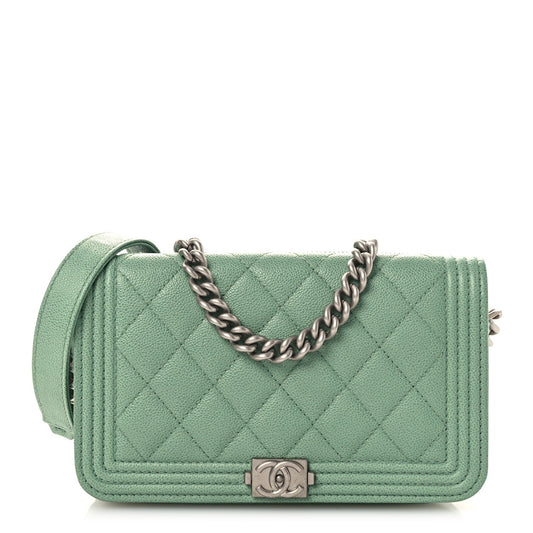 Caviar Quilted Boy Phone Holder Wallet On Chain Green