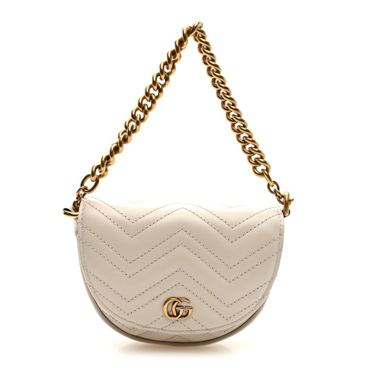 Calfskin Matelasse Mini GG Marmont Chain Belt Bag Mystic White