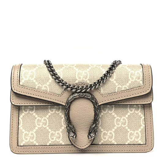 GG Supreme Monogram Textured Dollar Calfskin Super Mini Dionysus Shoulder Bag Beige Mystic White Oatmeal