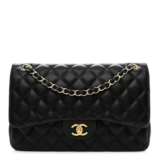 Lambskin Quilted Jumbo Double Flap Black