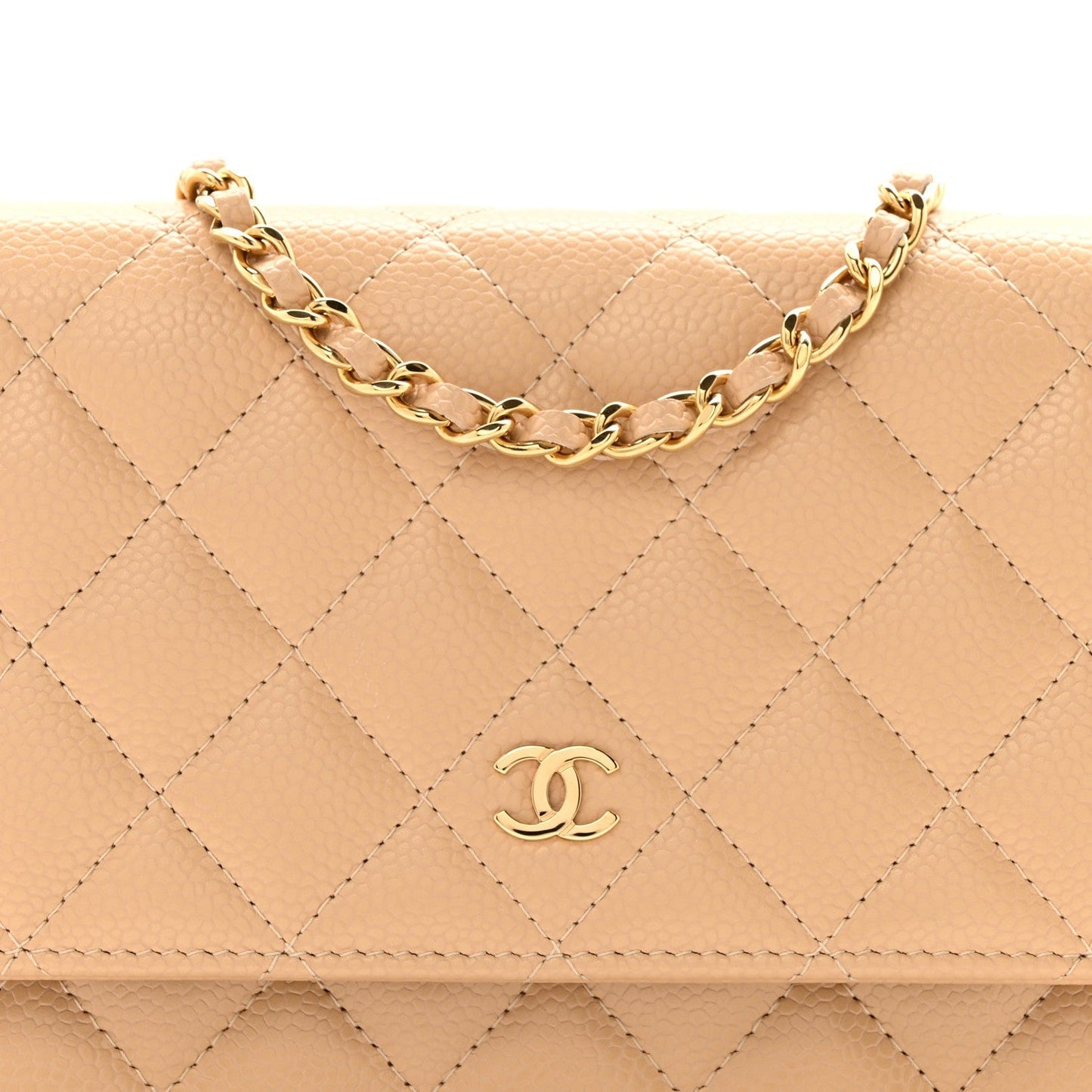 Caviar Quilted Wallet on Chain WOC Beige