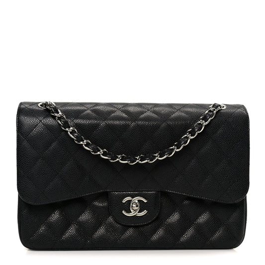 Caviar Quilted Jumbo Double Flap Black
