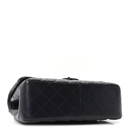 Lambskin Quilted Jumbo Double Flap Navy