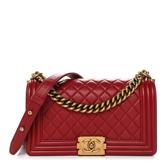 Lambskin Quilted Medium Boy Flap Red