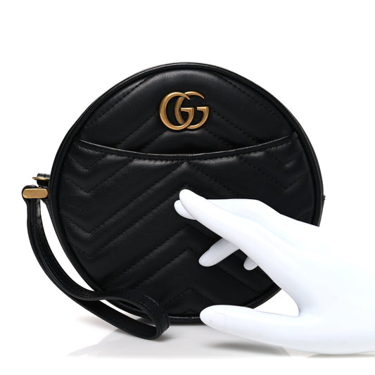 Calfskin Matelasse GG Marmont Round Wrist Wallet Black
