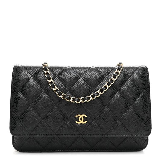 Caviar Quilted Wallet on Chain WOC Black