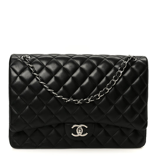 Lambskin Quilted Maxi Double Flap Black