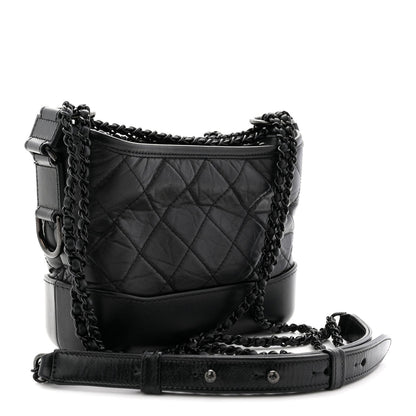 Aged Calfskin Quilted Small Gabrielle Hobo So Black