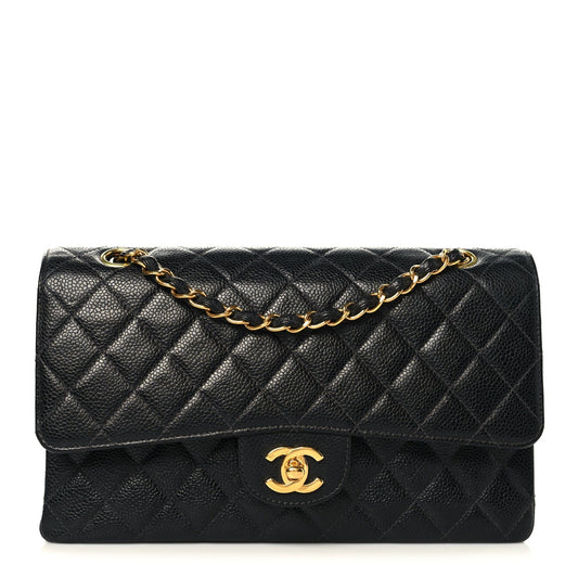 Caviar Quilted Medium Double Flap Black