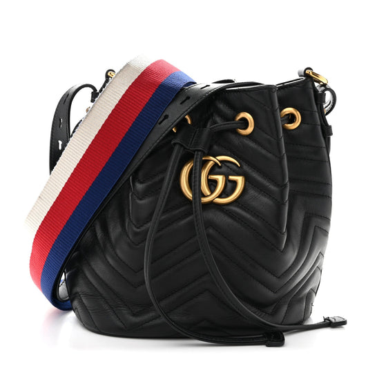Calfskin Matelasse Sylvie Web GG Marmont Bucket Bag Black