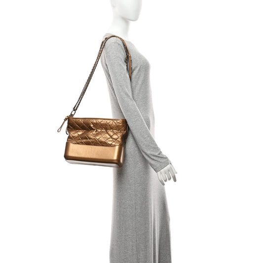 Metallic Aged Calfskin Quilted Medium Gabrielle  Bronze