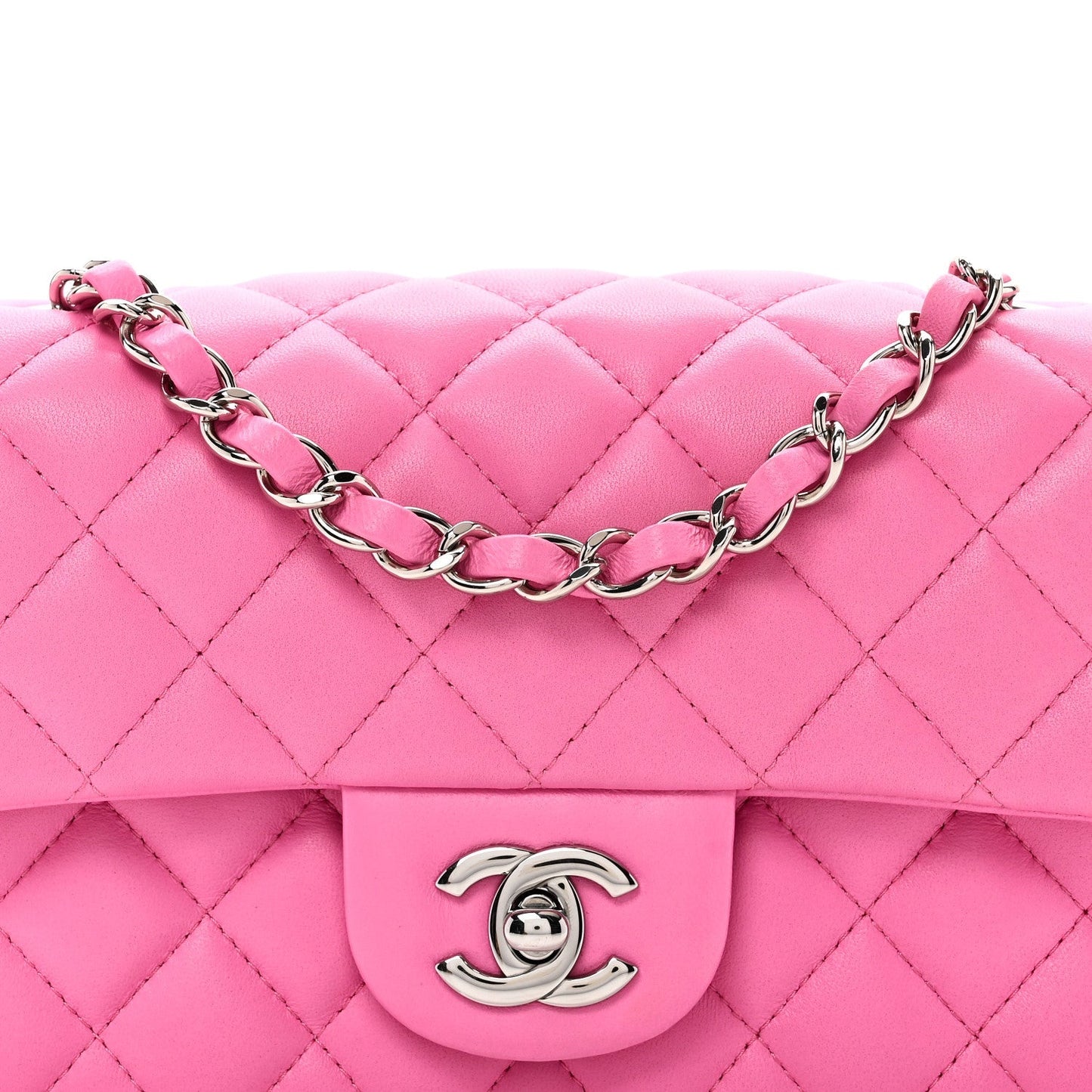Lambskin Quilted Mini Rectangular Flap Neon Pink