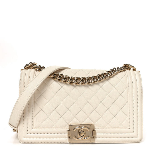 Caviar Quilted Medium Boy Flap White
