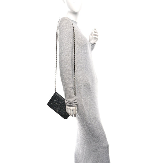 Lambskin Camellia Studded Wallet on Chain WOC Black