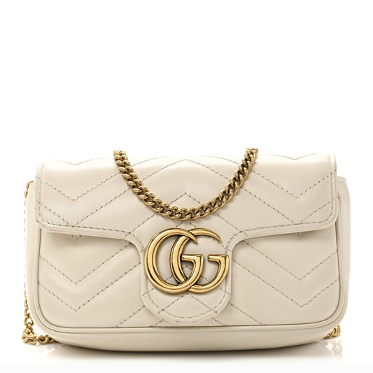 Calfskin Matelasse Super Mini GG Marmont Shoulder Bag White