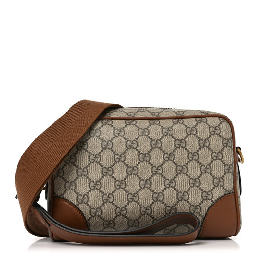 GG Supreme Monogram Textured Calfskin Emblem Small Crossbody Beige Ebony Old Sundial