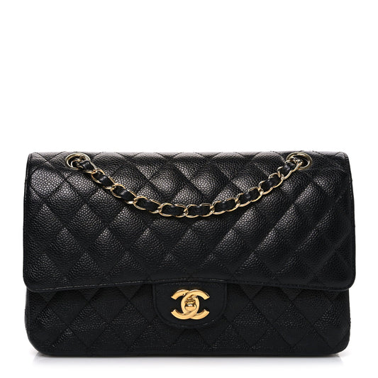 Caviar Quilted Medium Double Flap Black