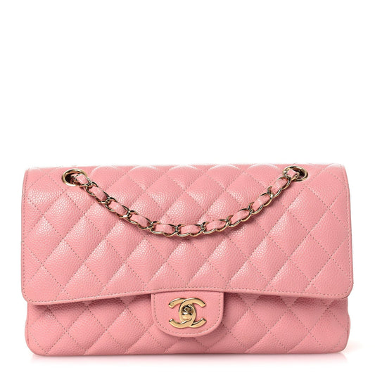 Caviar Quilted Medium Double Flap Pink