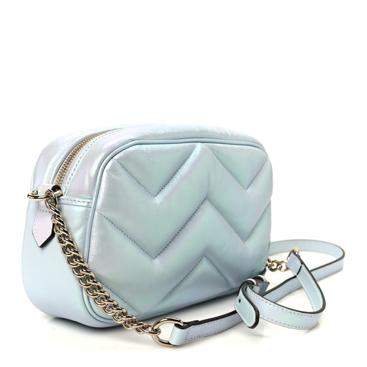 Iridescent Nappa Chevron Matelasse Small GG Marmont Chain Shoulder Bag Iridescent Salvy Green