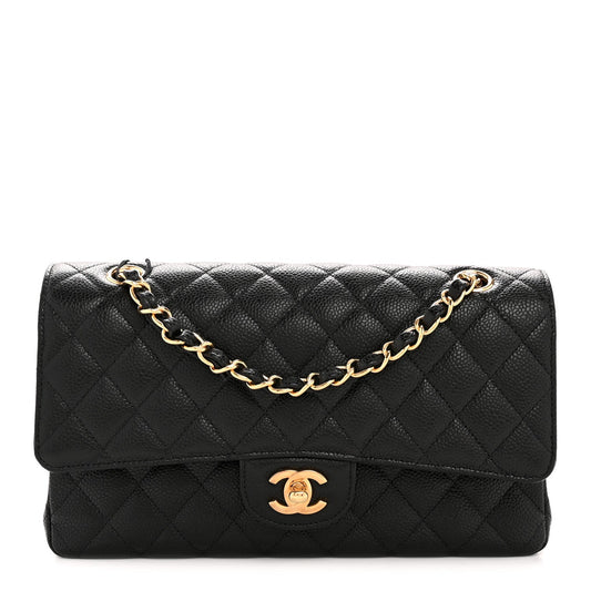 Caviar Quilted Medium Double Flap Black