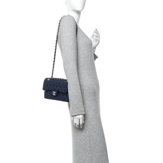 Lambskin Quilted Small Double Flap Blue