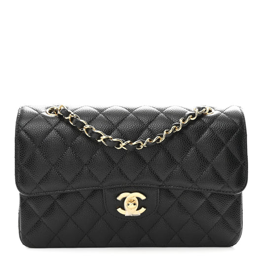 Caviar Quilted Small Double Flap Black