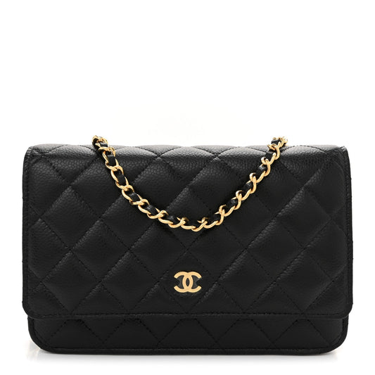 Caviar Quilted Wallet on Chain WOC Black
