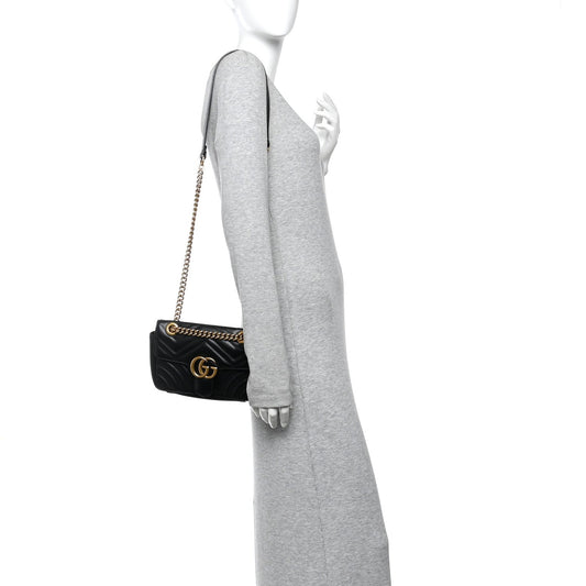 Calfskin Matelasse Small GG Marmont Shoulder Bag Black