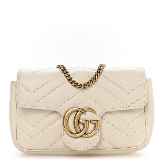 Calfskin Matelasse Super Mini GG Marmont Shoulder Bag White