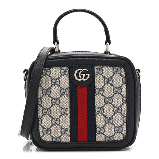 GG Supreme Monogram Mini Ophidia Top Handle Square Shoulder Bag Beige Blue